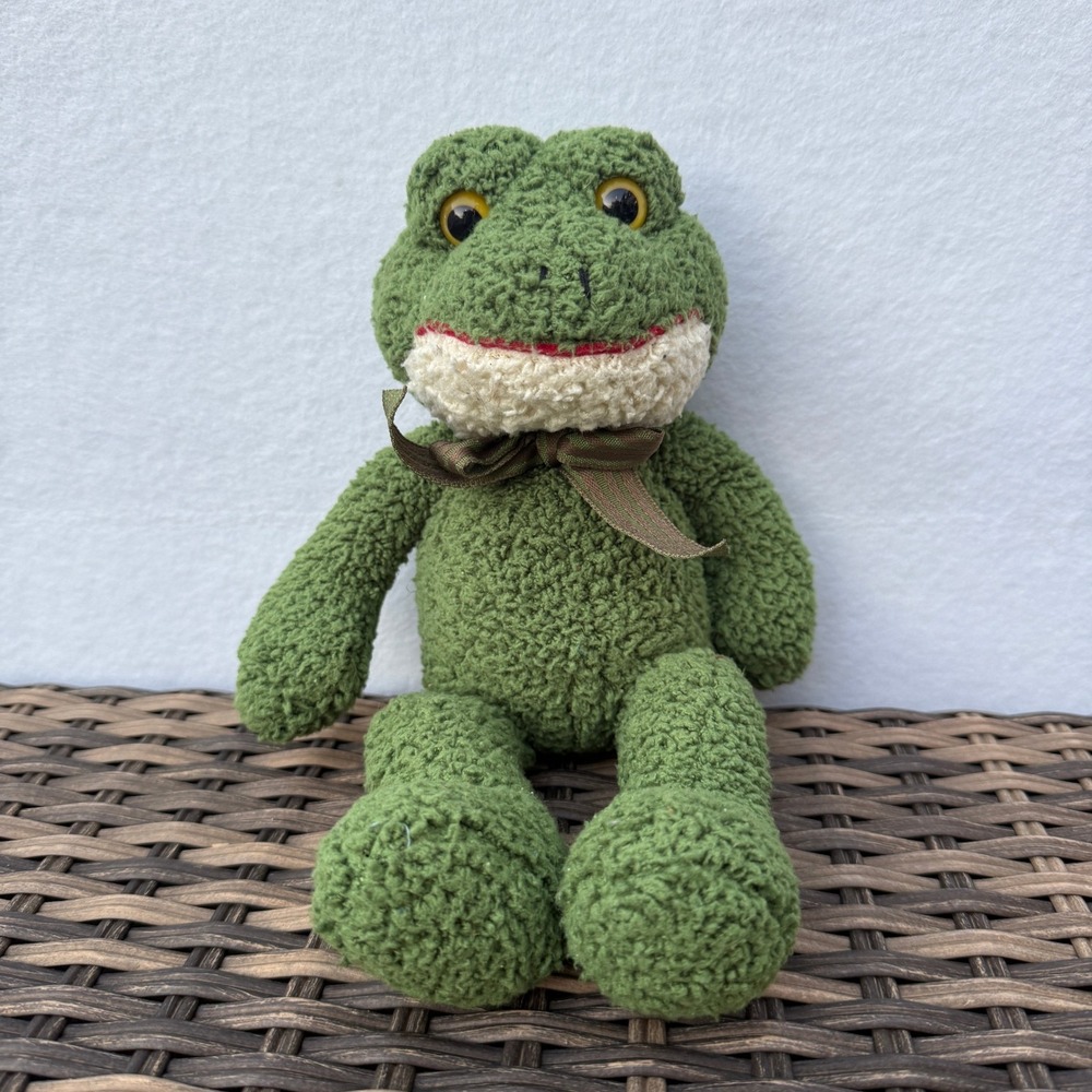 Vintage Russ Berrie Froggy Frog Plush 12" Green #22212 Striped Bow